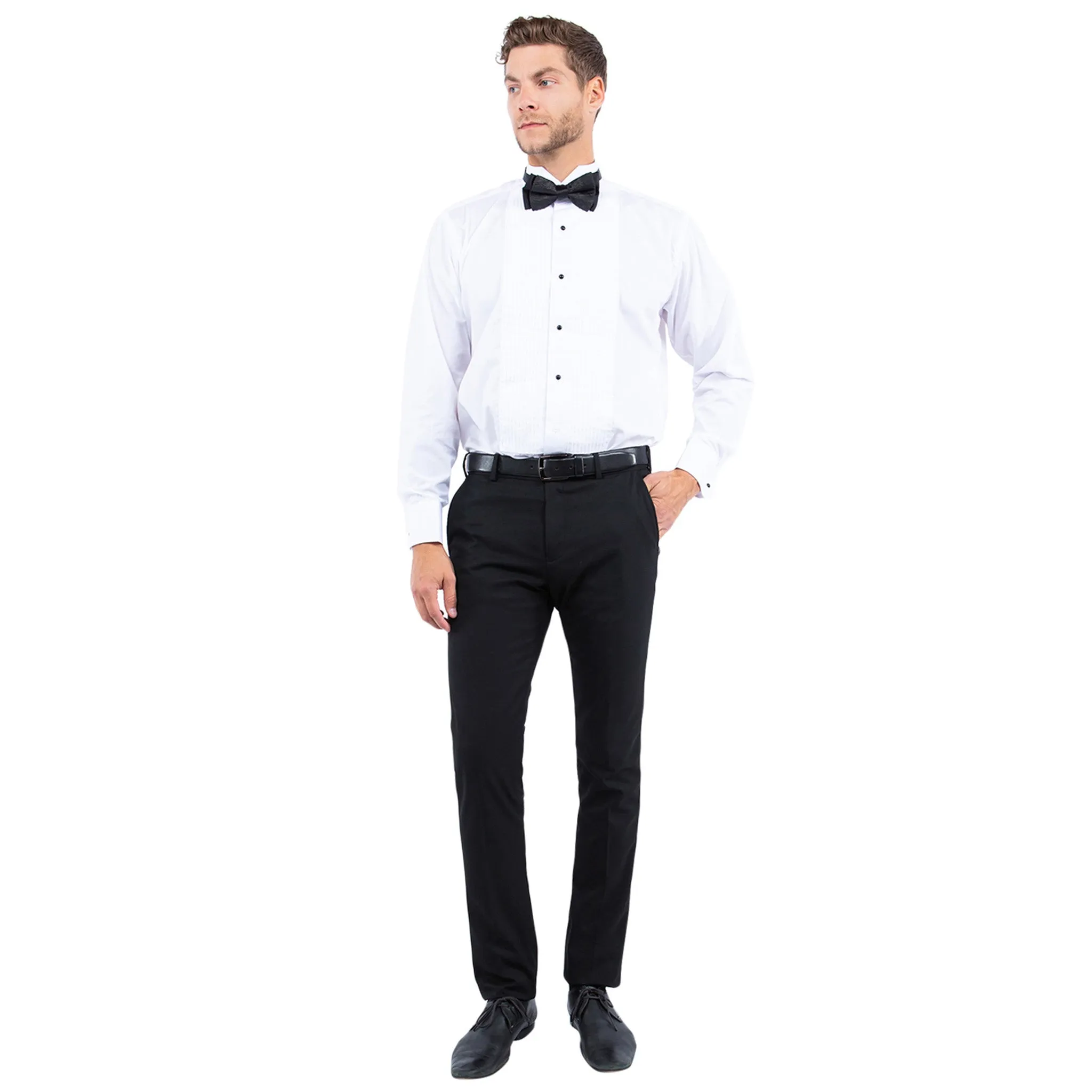 Ultra Stretch Fade Resistant Dye Men's Black Modern Fit Tuxedo Pants