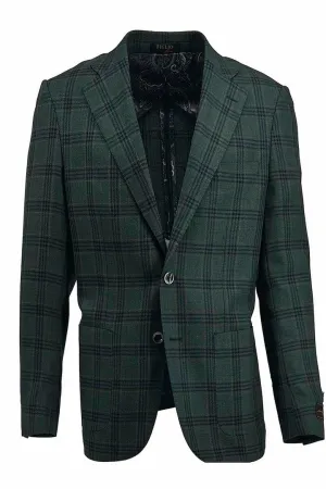 Day To Night Zippered Pockets Tiglio Luxe Hunter Green with Black Windowpane Veneto/THP Slim Fit Half Lined, Pure Wool Jacket TL3362