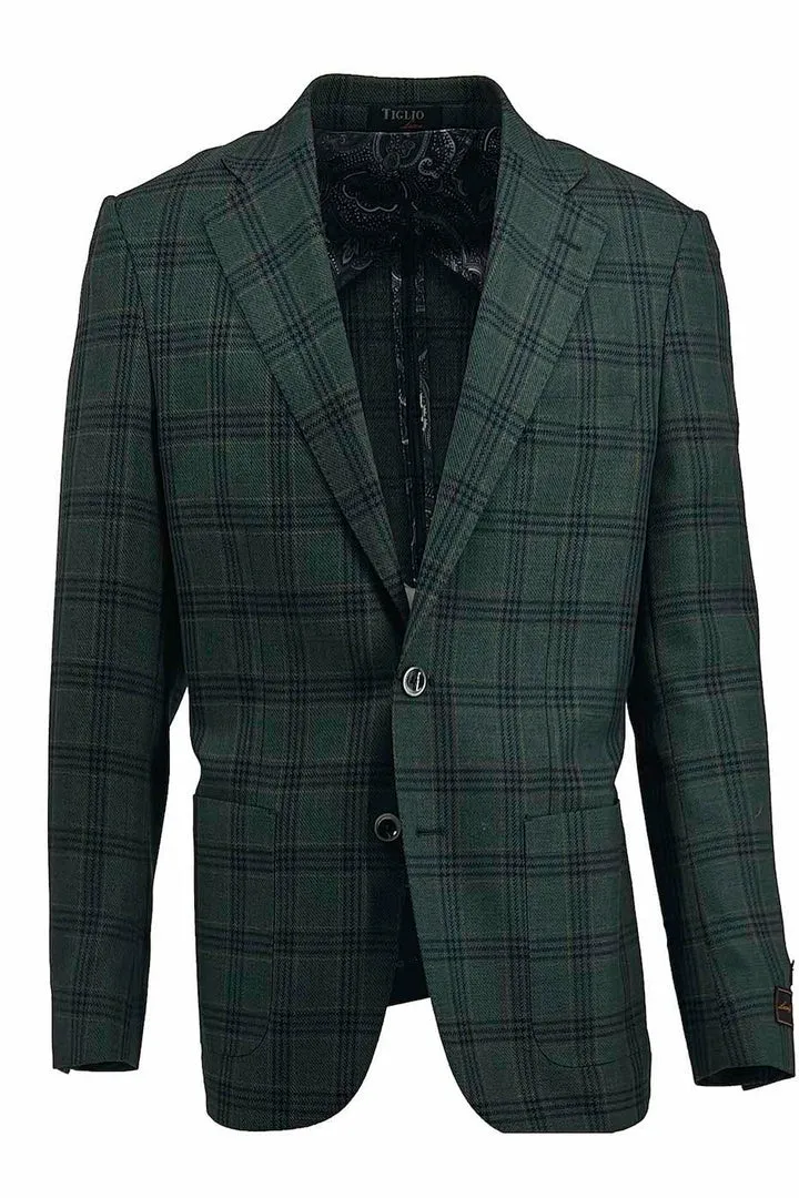 Soft Fleece Interior Tiglio Luxe Hunter Green with Black Windowpane Veneto/THP Slim Fit Half Lined, Pure Wool Jacket TL3362