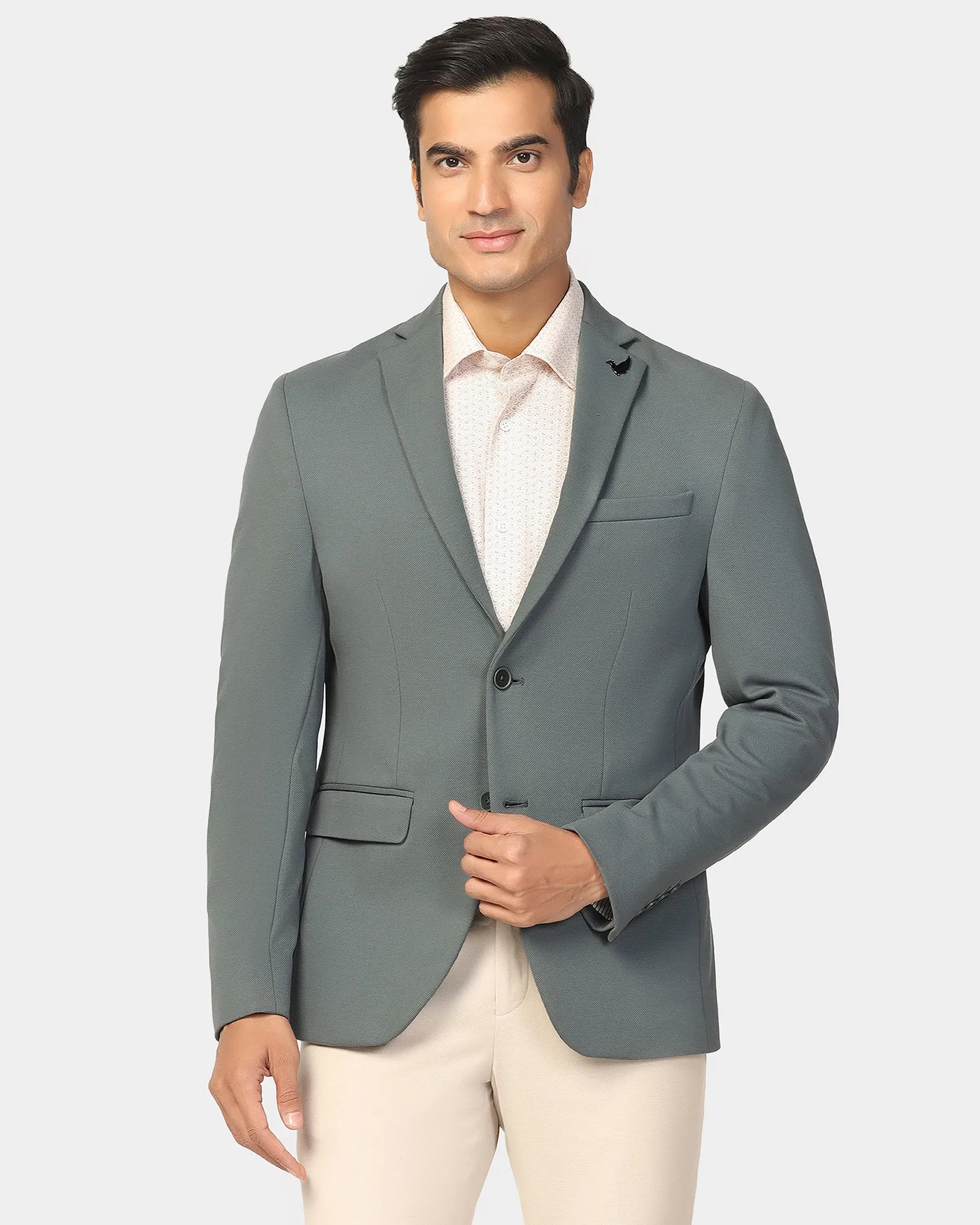 No Roll Collar Technology Formal Olive Textured Blazer - Dylan