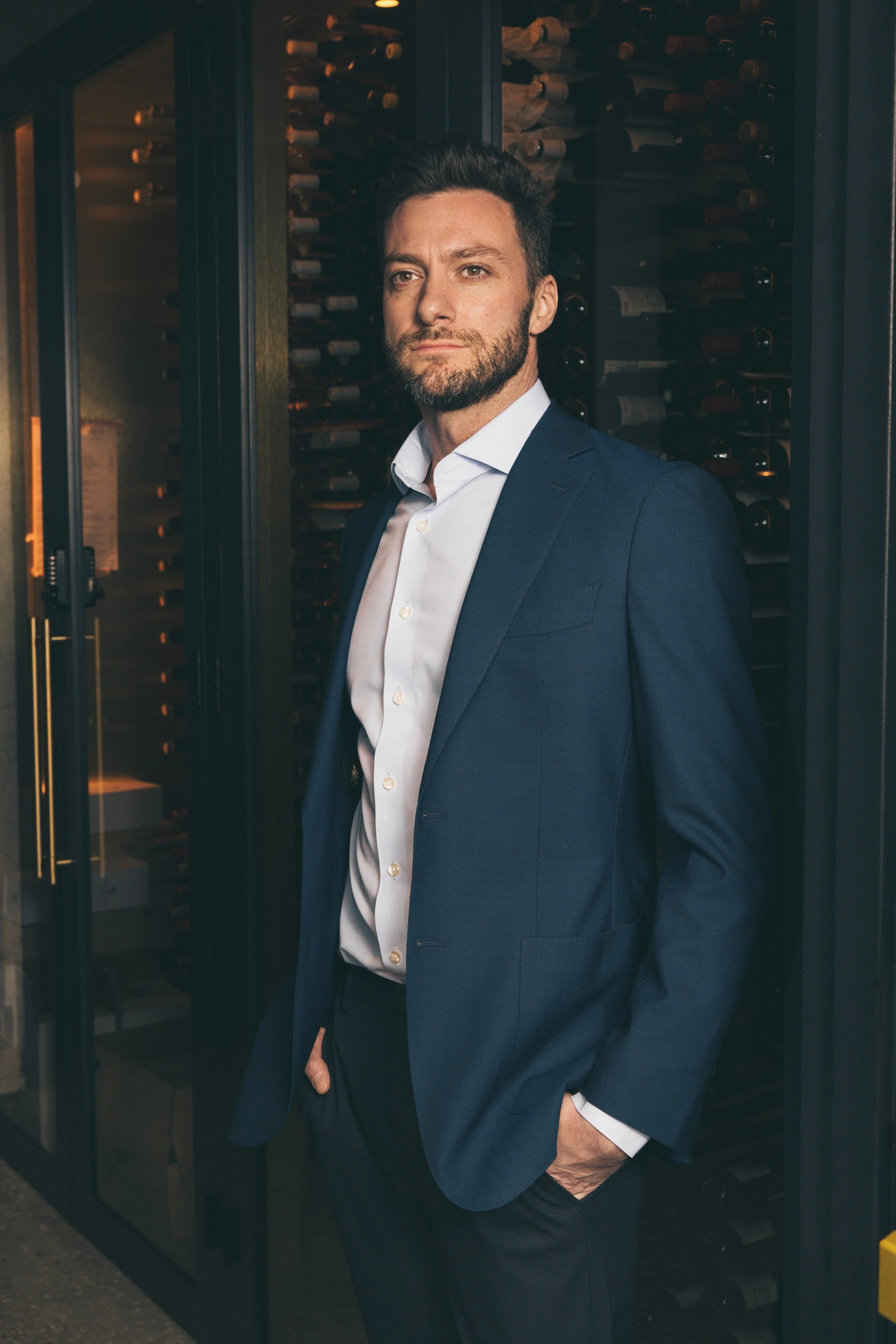 Cerruti Travel Blazer | Blue Double Layered Collar Temperature control