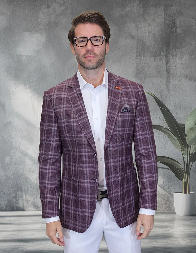 WESTFIELD BURGUNDY PLAID MODERN FIT BLAZER Thermal Insulated Jacket