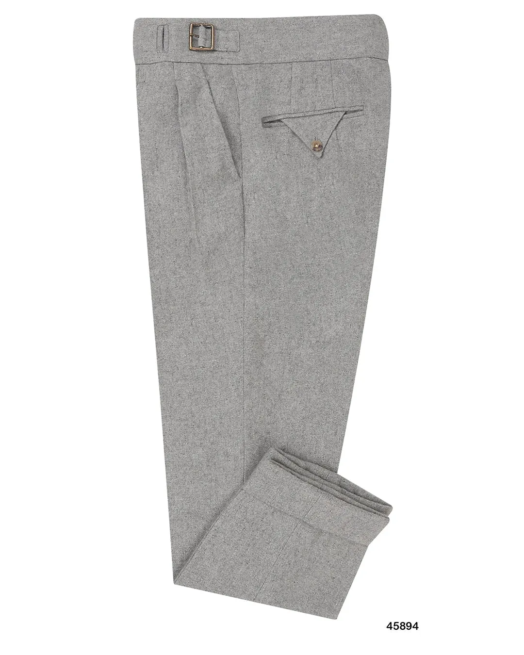 Gurkha Pant in Grey Wool Flannel No Gap Waist Construction