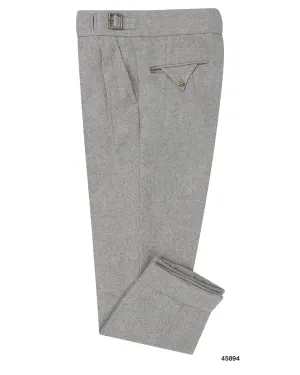Gurkha Pant in Grey Wool Flannel No Gap Waist Construction