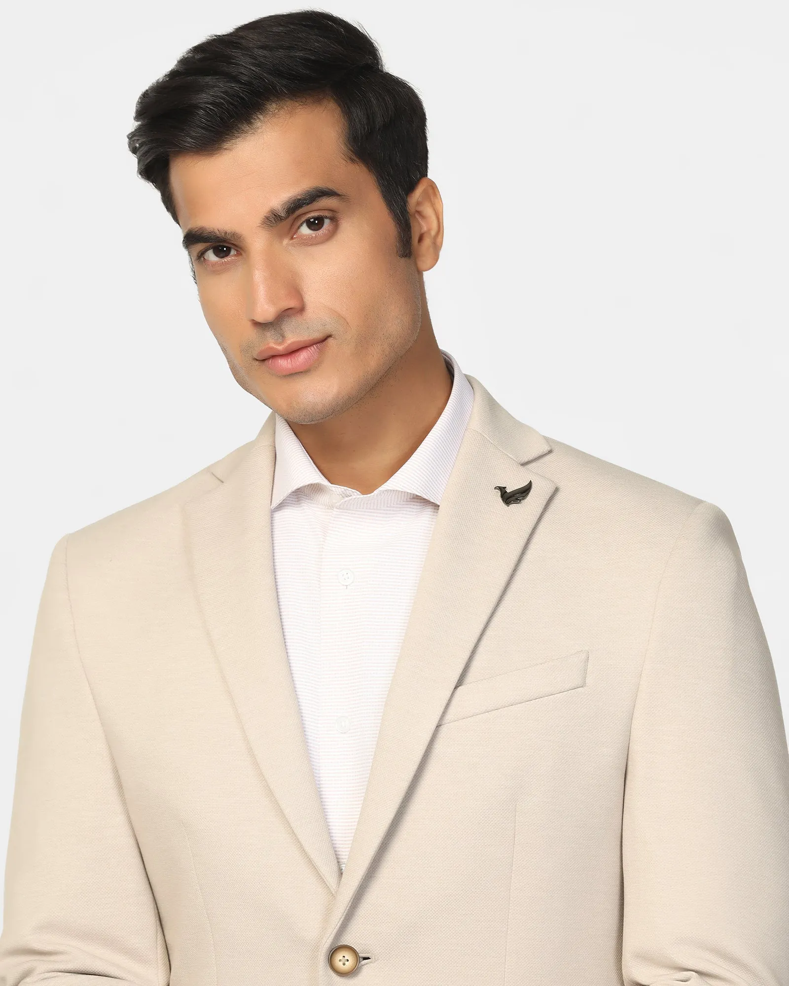 LaserCut Vents Moisture Management Fabric Formal Beige Textured Blazer - Dylan