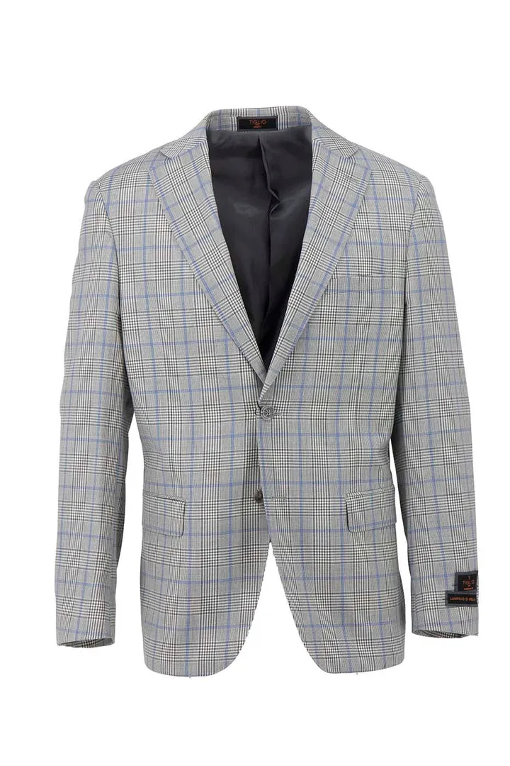 Tiglio Luxe Glen Check with Baby Blue Windowpane Dolcetto Modern Fit, Pure Wool Jacket TL6373 Compression Fit Design No Roll Collar Technology