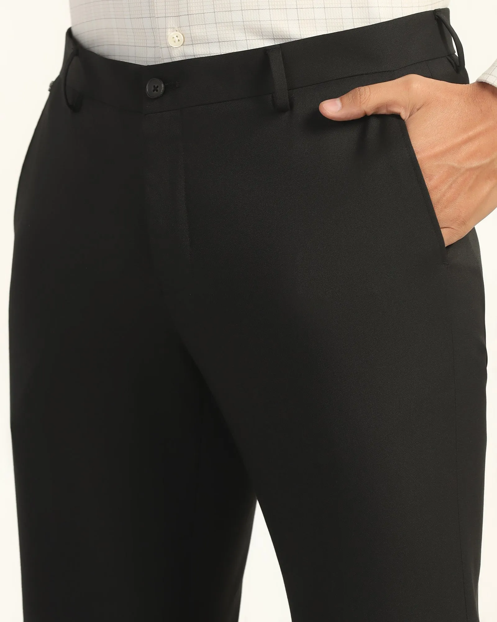 Core Fit AntiStaticFinish Slim Comfort B-95 Formal Black Solid Trouser - Oak