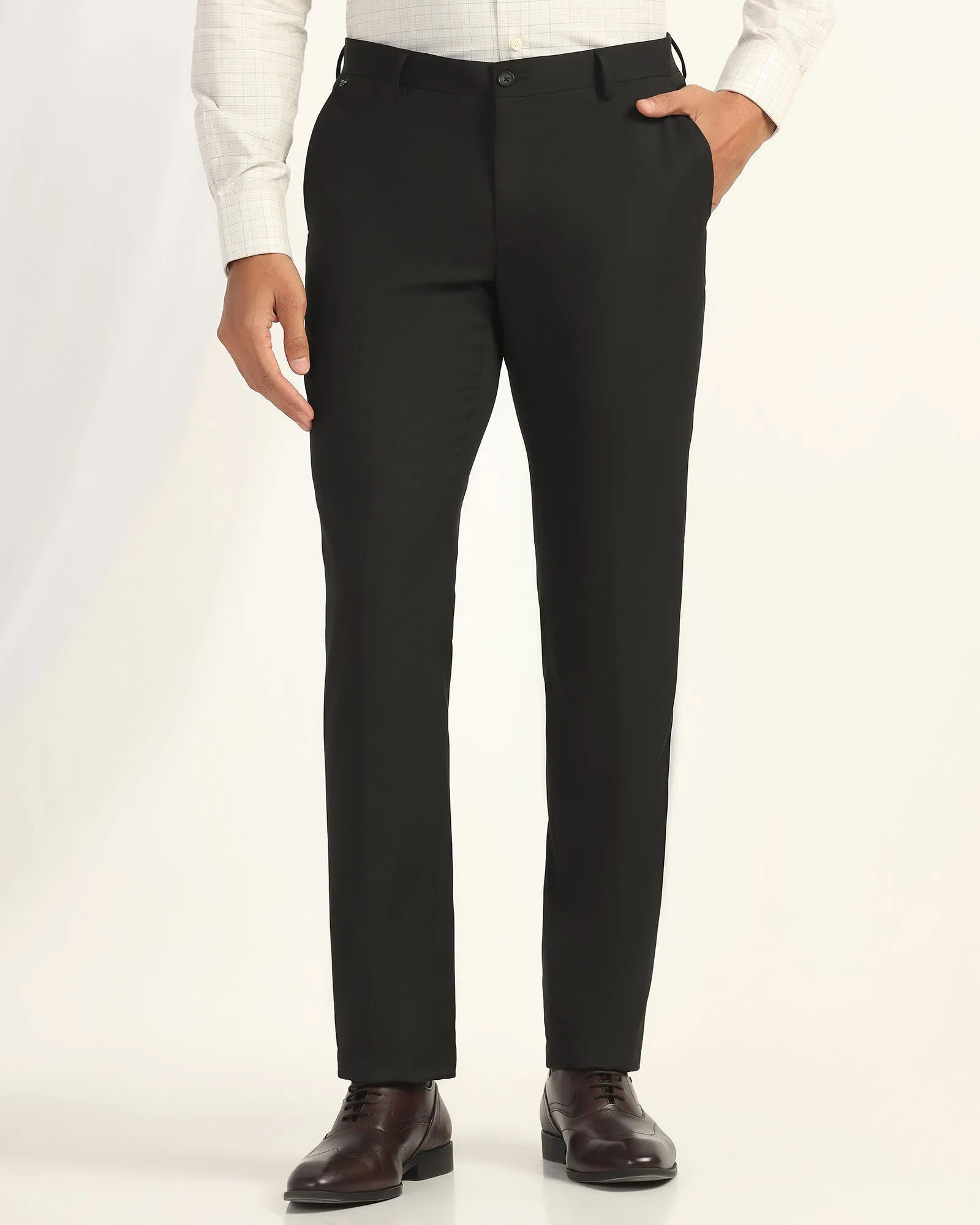 Slim Comfort B-95 Formal Black Solid Trouser - Oak Smart Look