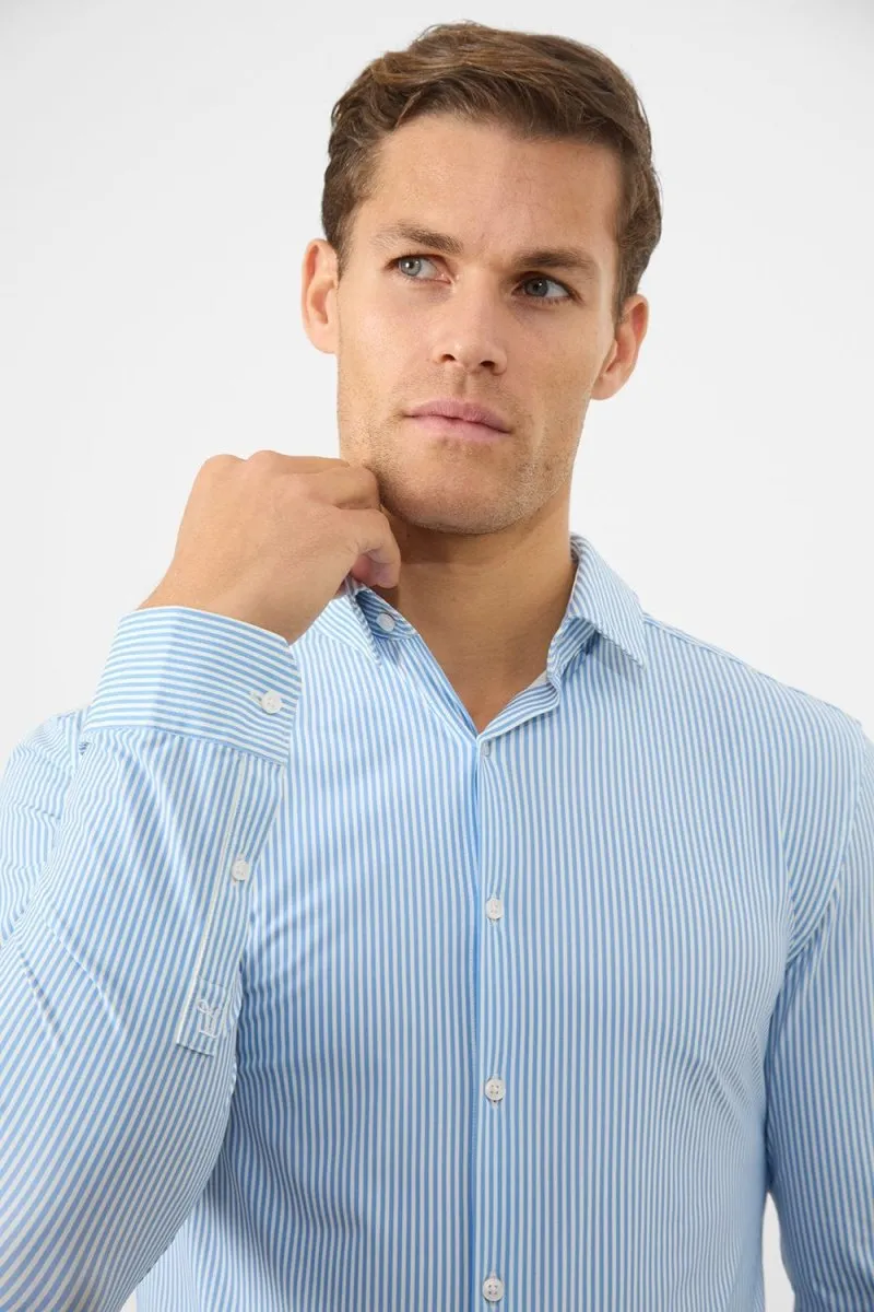 Striped Stretch Formal Shirt in Blue Date night Subtle Details