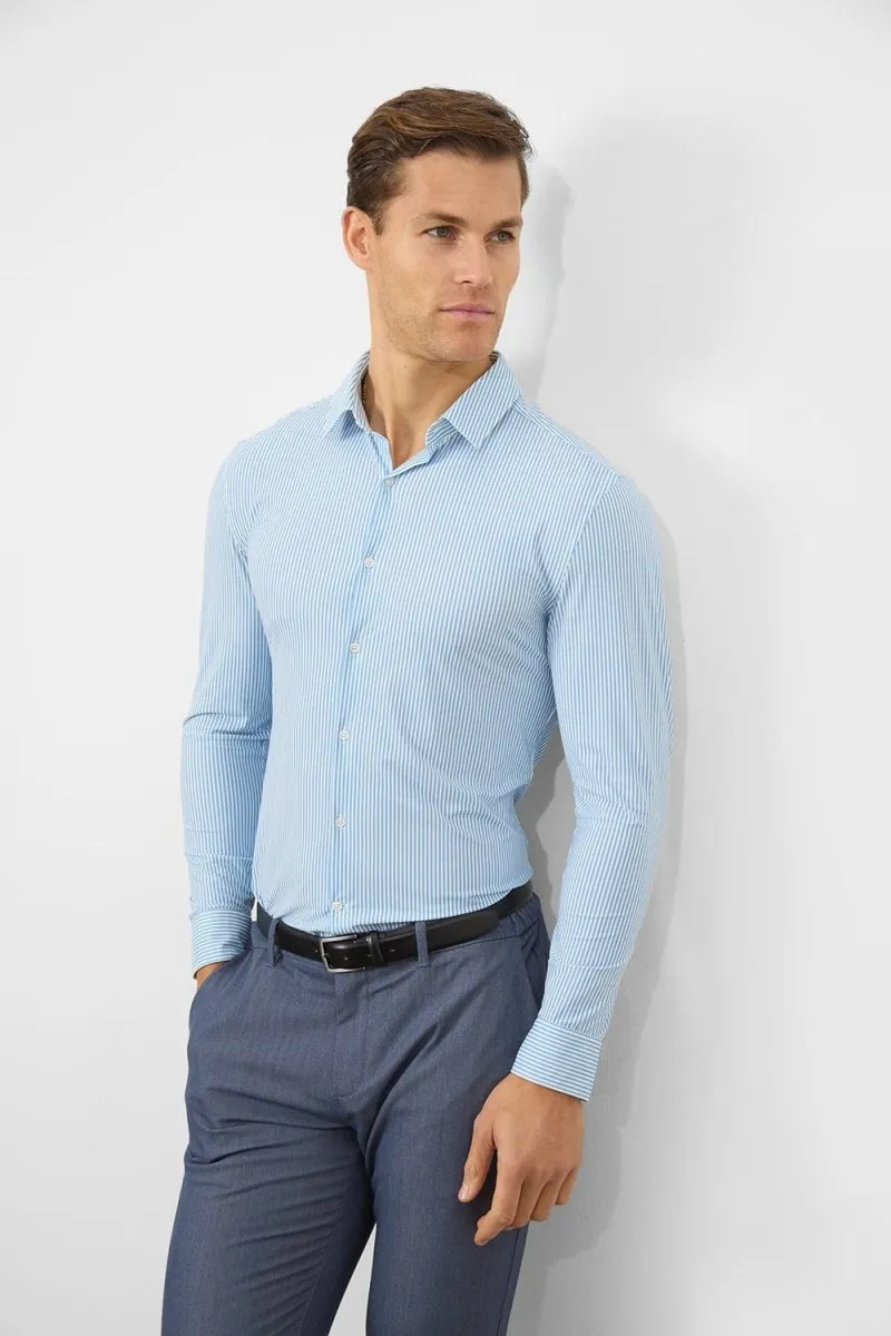 Striped Stretch Formal Shirt in Blue Stretchable Fabric