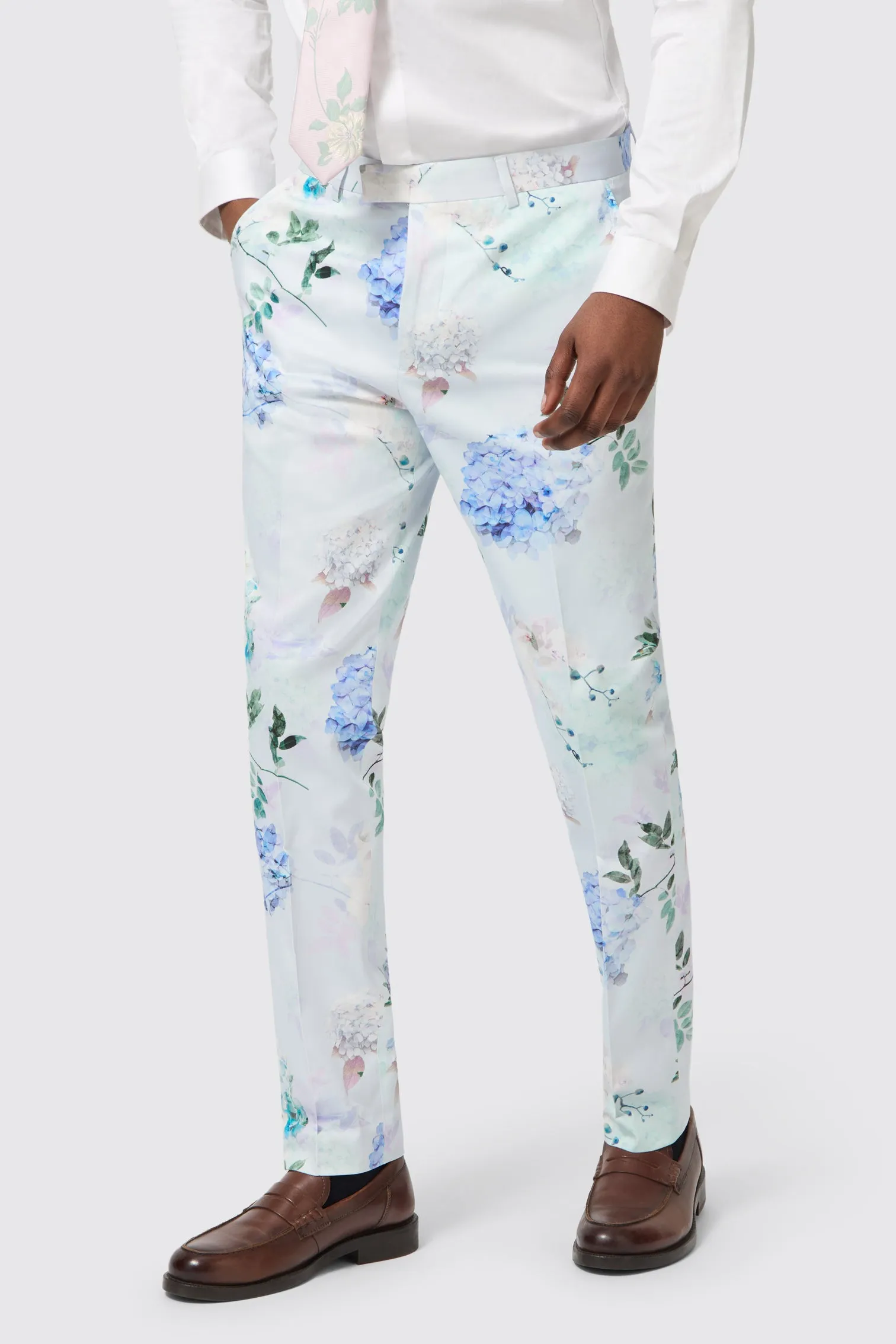Winter Fit Pickhurst Skinny Fit Blue Floral Cotton Trousers