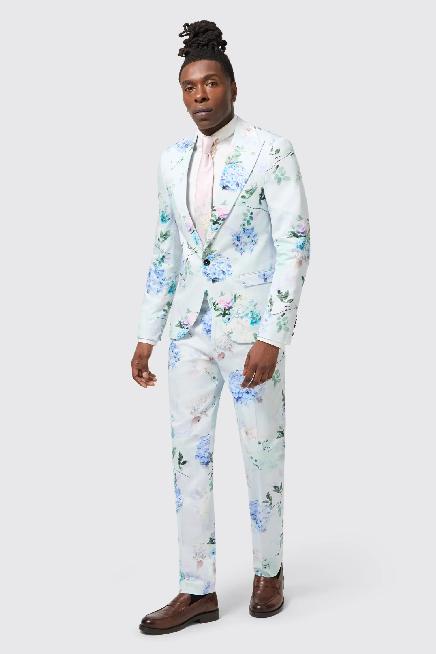 Pickhurst Skinny Fit Blue Floral Cotton Trousers Bonded Seam Technology CompressionKnit