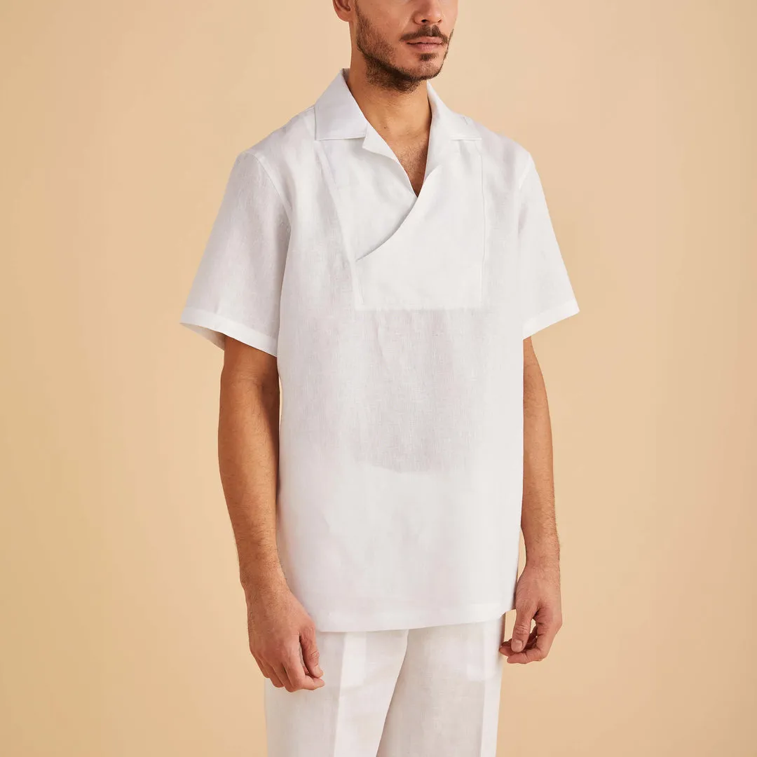 Comfortable Outerwear Inserch Linen Pull Over Shirt SS813-00002 White