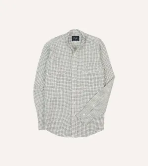 Ecru Check Linen-Cotton Mandarin Collar Shirt Camping Essential Must-Have Item