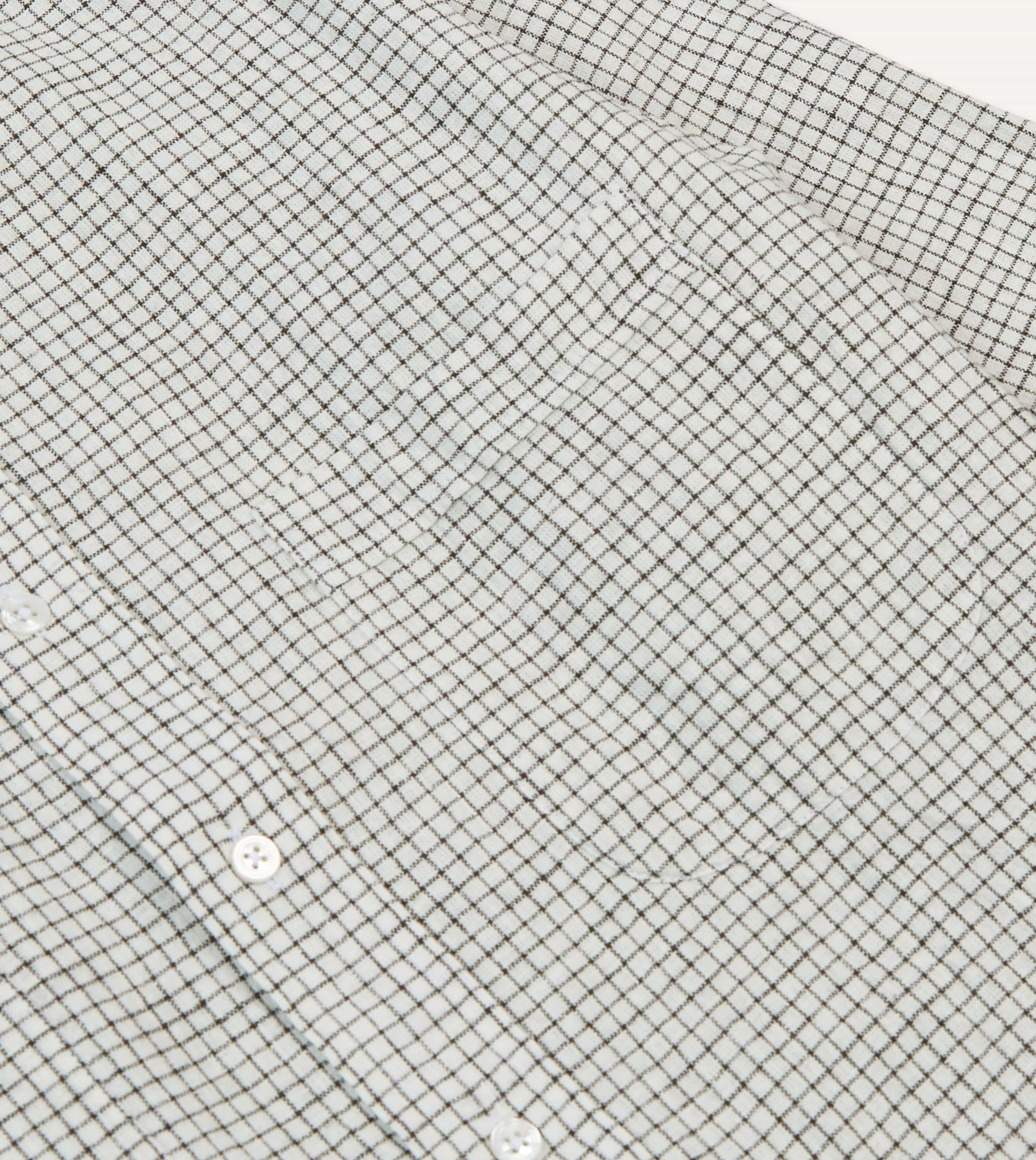 Ecru Check Linen-Cotton Mandarin Collar Shirt Year-Round Wear Moisture Wicking Layer