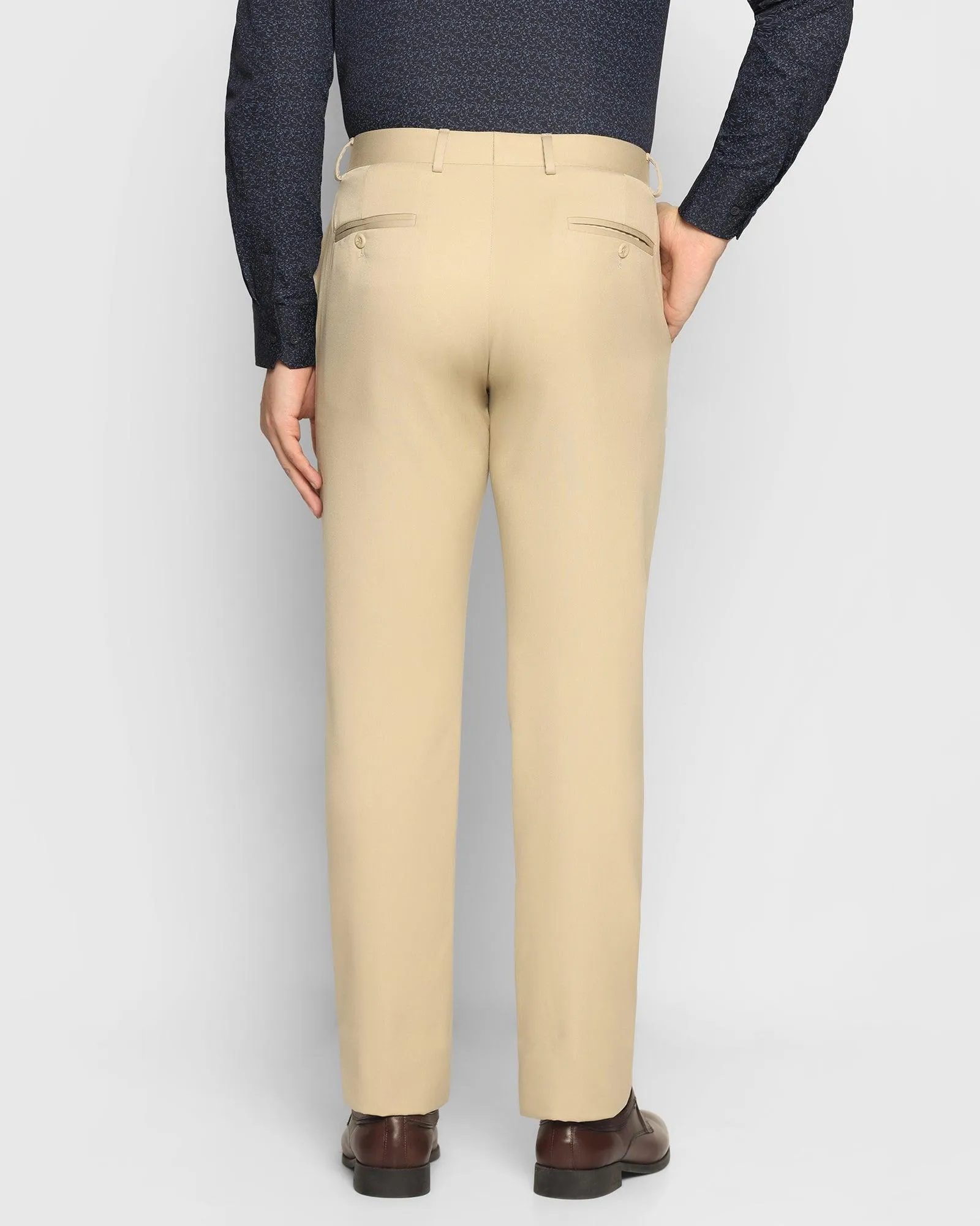 Slim Comfort B-95 Formal Beige Solid Trouser - Sodrick Recycled Polyester Blend Anti Static Lining