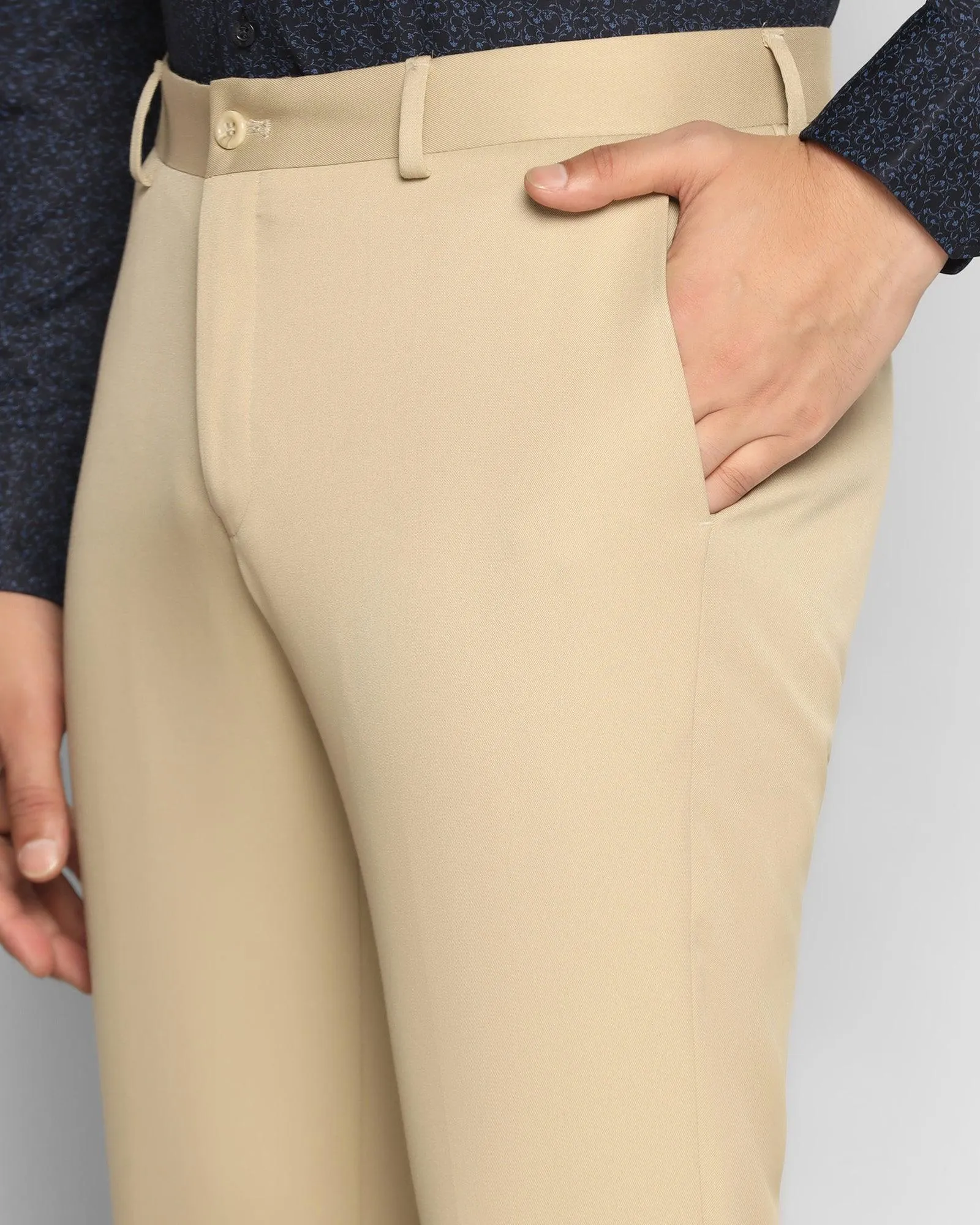 Workout Ready TemperatureRegulation Slim Comfort B-95 Formal Beige Solid Trouser - Sodrick