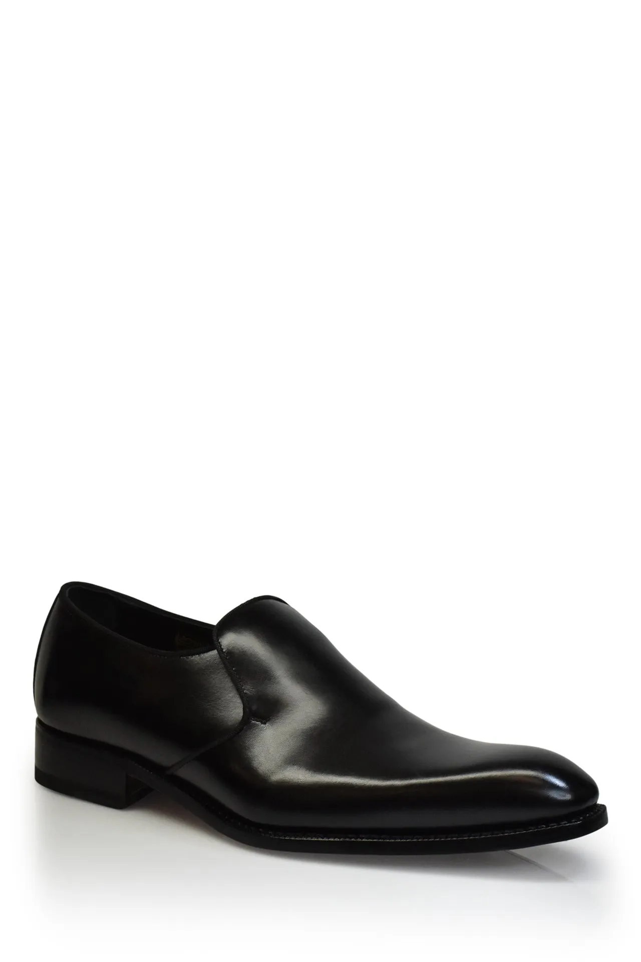 Leather Puccini Formal Slip-On Shoe in Black Flexible Arch Support Non Restrictive Fit
