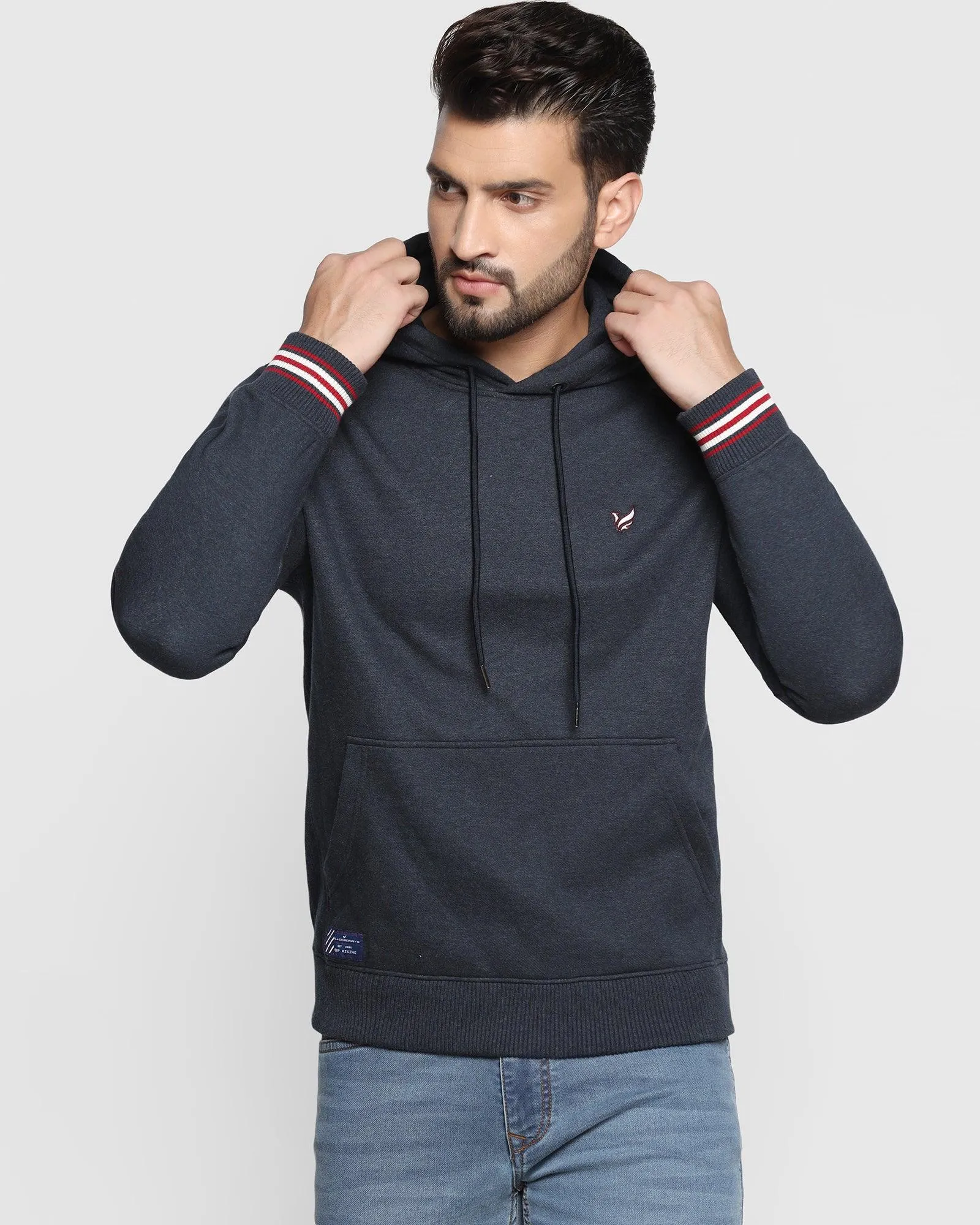 HighElasticity Fiber Sky Cool Hoodie Navy Solid Sweatshirt - Cameron