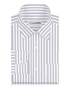 Linen: Dark Blue Beige Stripes On White Calm Tone Reflective details