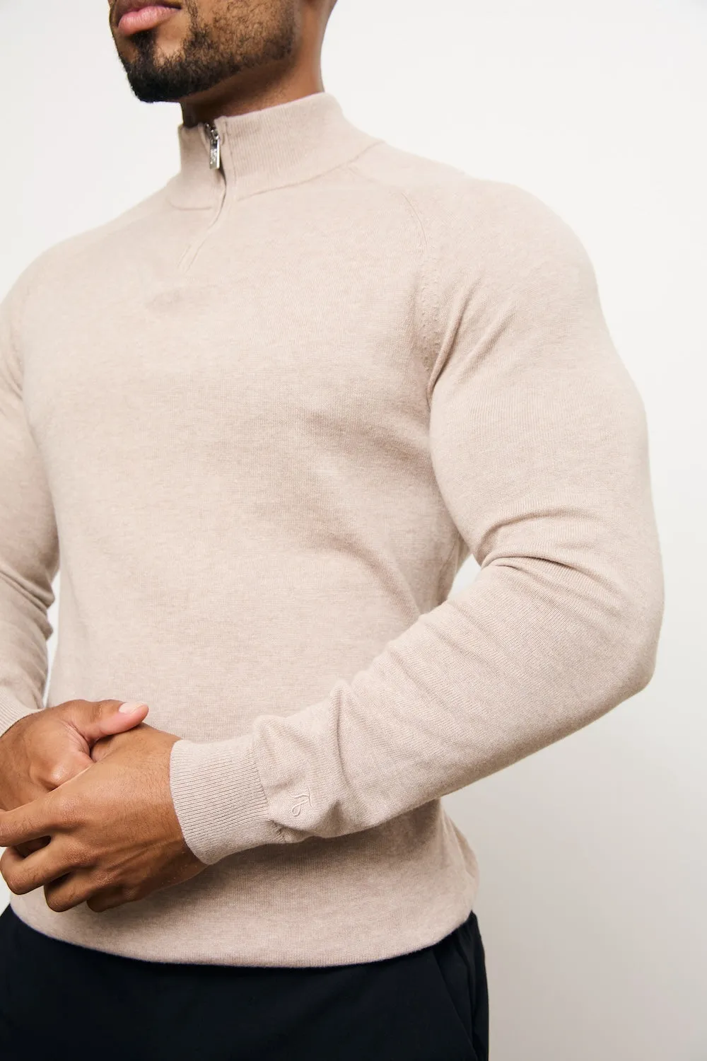 Pure Cotton Knitted Half Zip Neck Sweater in Neutral Marl Art Glow Comfy Wear