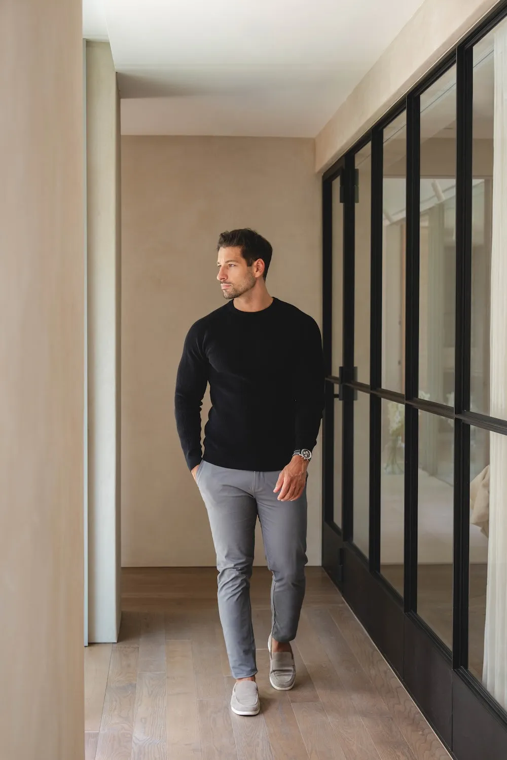 Pure Cotton Knitted Textured Crew Neck Sweater in Black Coastal Chic Reuse Mode