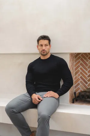 Pure Cotton Knitted Textured Crew Neck Sweater in Black Heart Glow