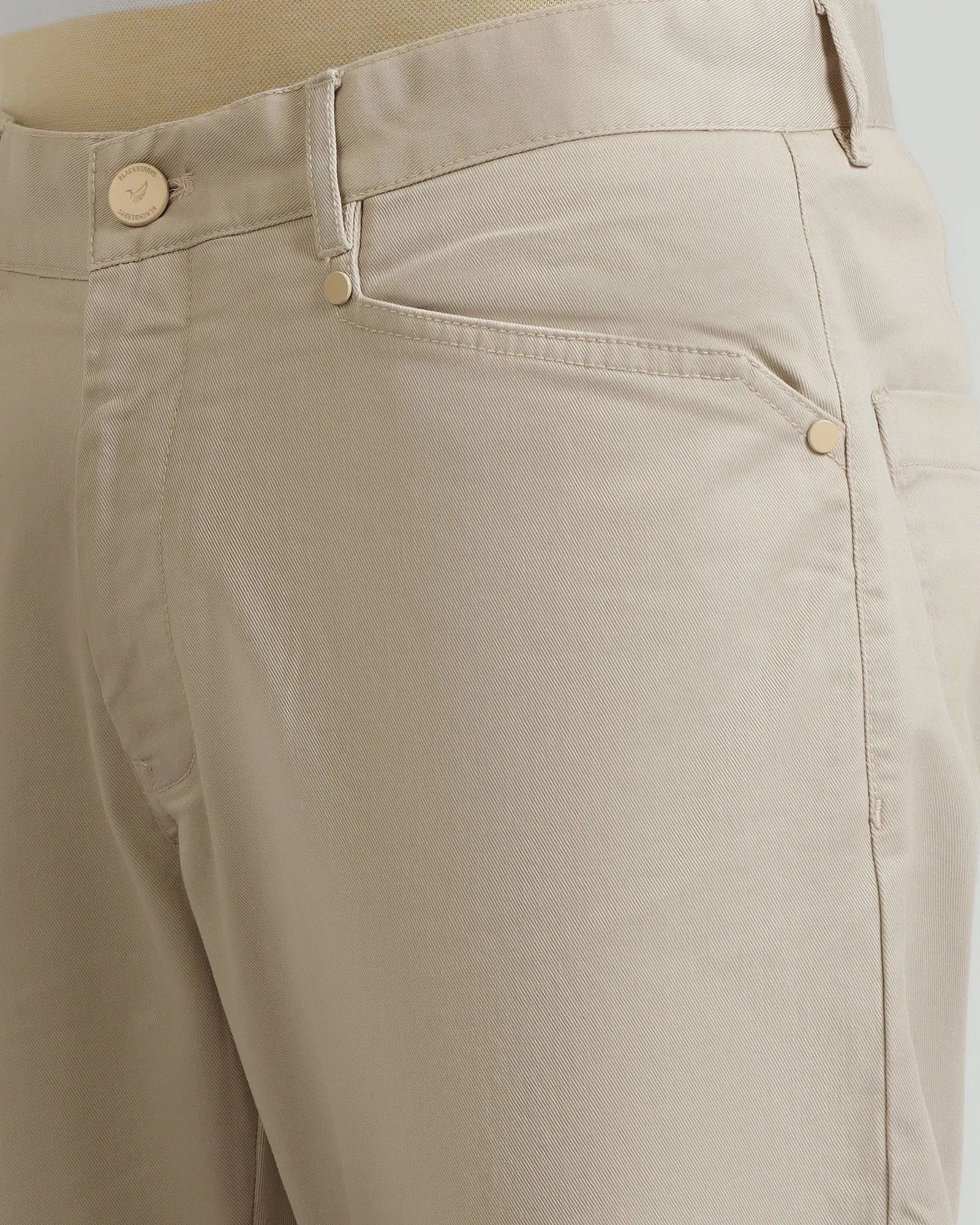 Slim Comfort B-95 Casual Beige Solid Khakis - Silvet TaglessDesign