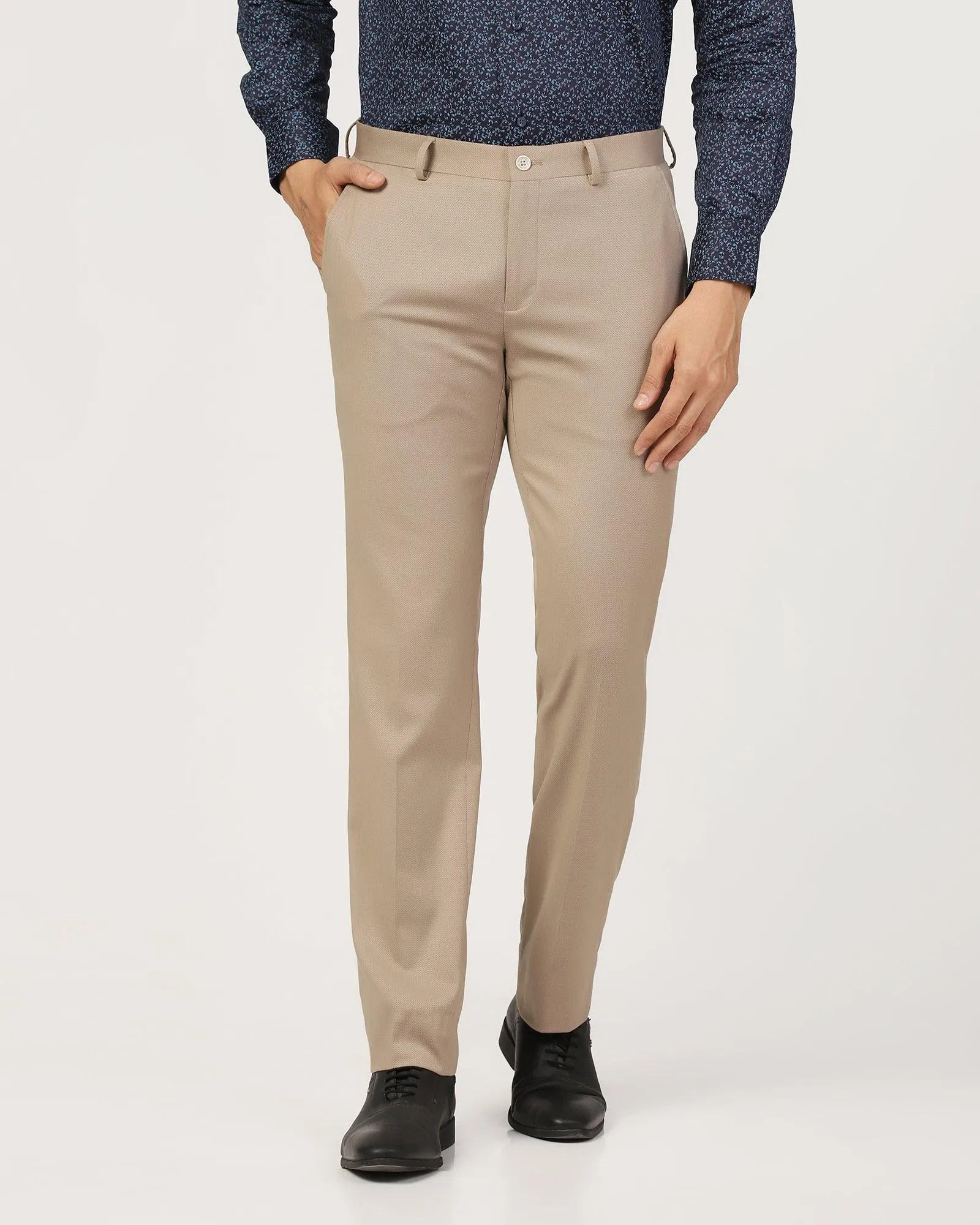 Slim Comfort B-95 Formal Beige Textured Trouser - Scout Low Rise Fit Sporty Cut