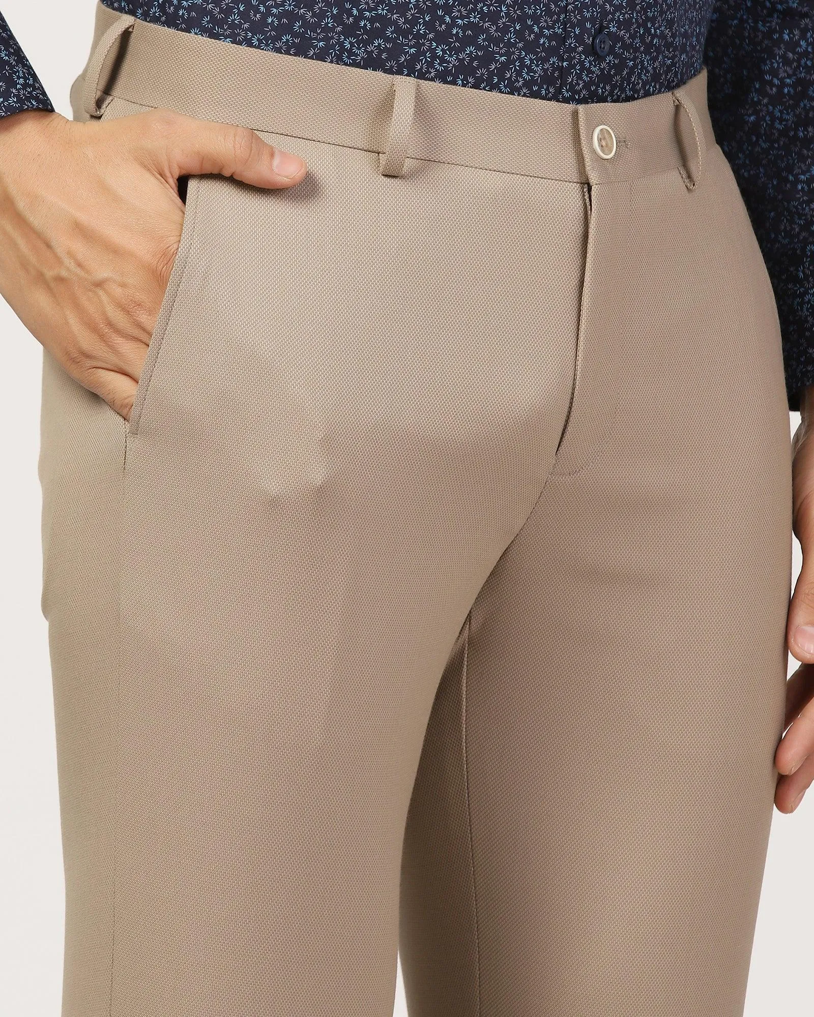 Slim Comfort B-95 Formal Beige Textured Trouser - Scout Embroidered Detail Windproof Design