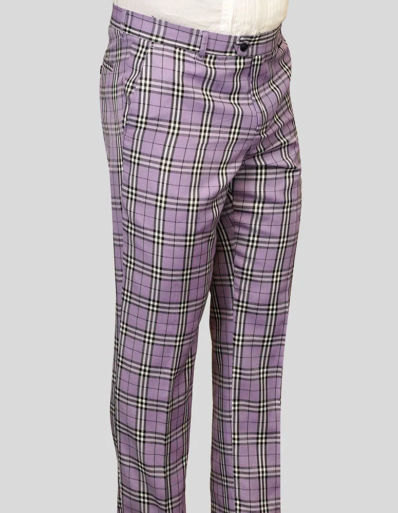PURPLE PLAID SLIM FIT DRESS PANTS SoftCottonBlend Quick Dry Fabric