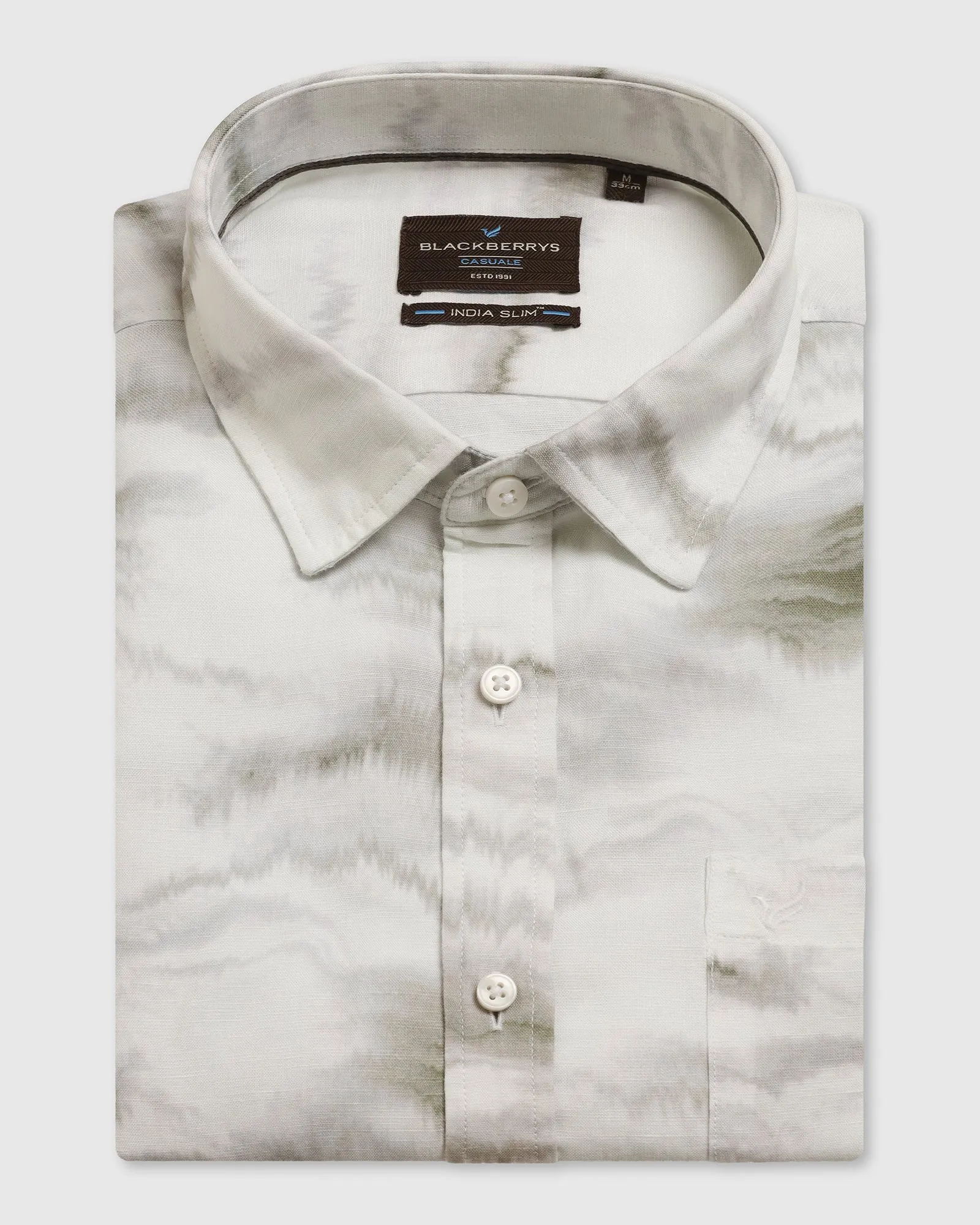 Linen Casual Half Sleeve Grey Printed Shirt - kyren Work Appropriate