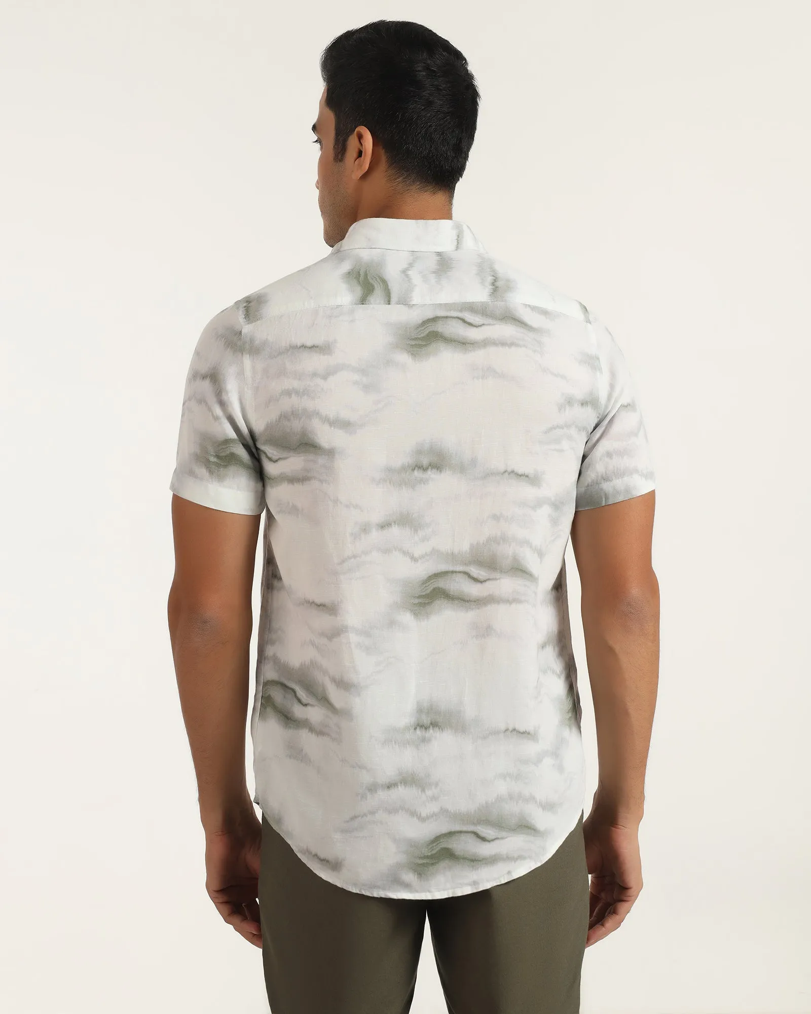 Networking Session Wrinkle Resistant Finish Linen Casual Half Sleeve Grey Printed Shirt - kyren