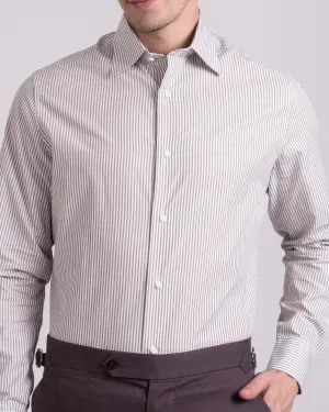 Day-To-Night Wear Hooded Neckline Brown White Candy Stripes Shirt