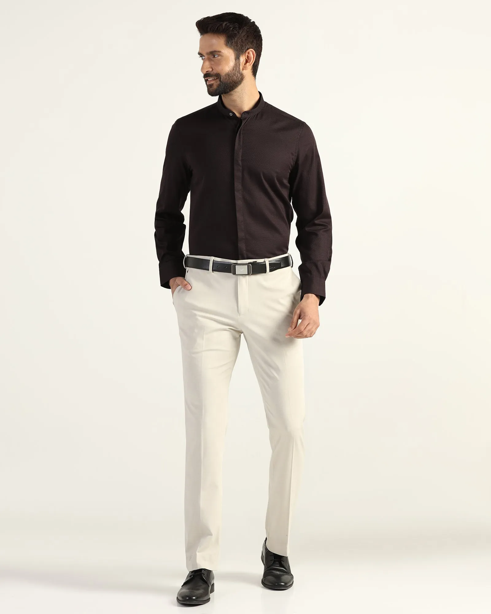 Soft Touch Fabric Formal Brown Textured Shirt - Rome