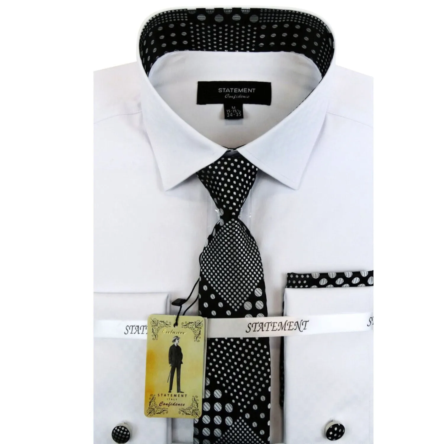 Men's Black and White Dress Shirt Ensemble Stretchy Cloth Shimmer Effect