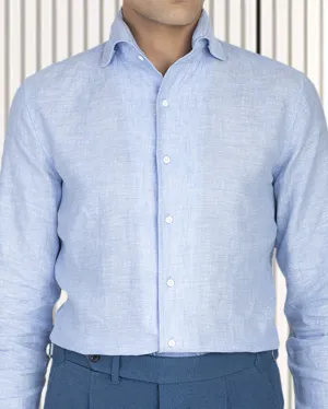 Linen Cotton: Light Blue Chambray one piece collar placket Glam Night Functional Wear