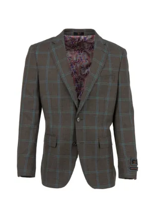 Tiglio Luxe Brown with Green Blue Windowpane Dolcetto Modern Fit, Pure Wool Jacket TL7520 Mold Resistant Coating QuickAccessPockets