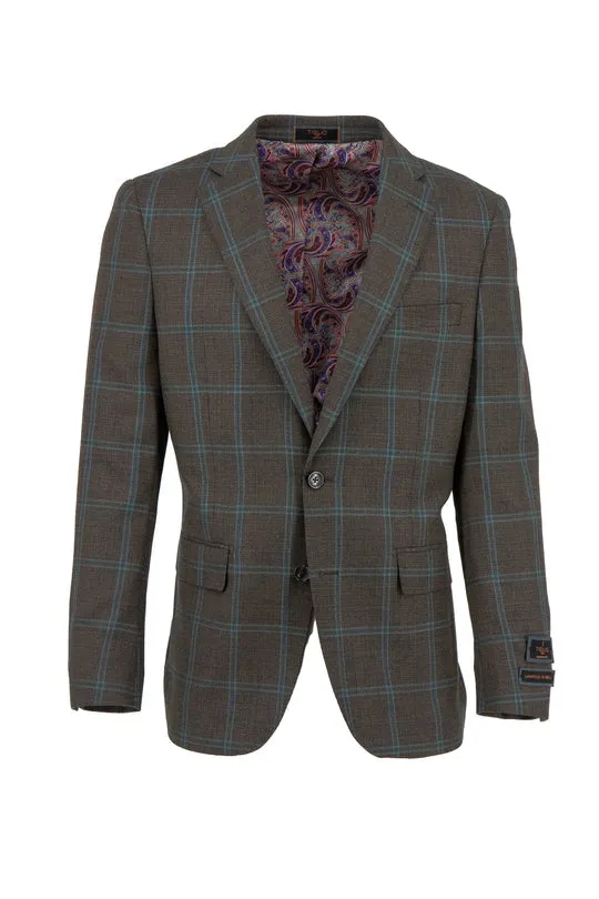 Autumn Vibe Tiglio Luxe Brown with Green Blue Windowpane Dolcetto Modern Fit, Pure Wool Jacket TL7520