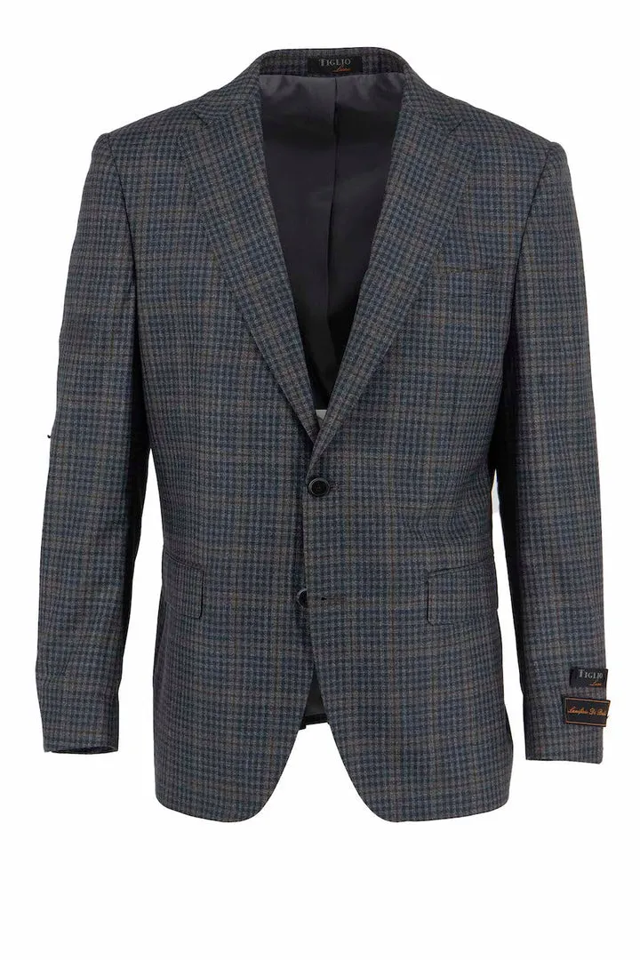 Tiglio Luxe Gray Mini Check with Taupe Windowpane Dolcetto Modern Fit, Pure Wool Jacket TL3328 Sun Protective Fabric SeamlessShoulderPanels