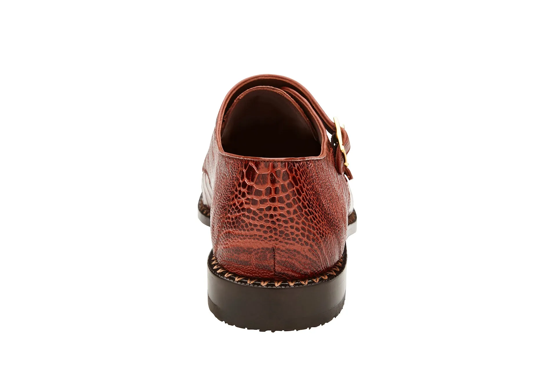 Orthotic Ready Footbed Wear Resistant Outsole Belvedere - Valiente - Genuine Ostrich Double Monk Strap Dress Shoe - Ant. Rust - 02442 (IN STORE)