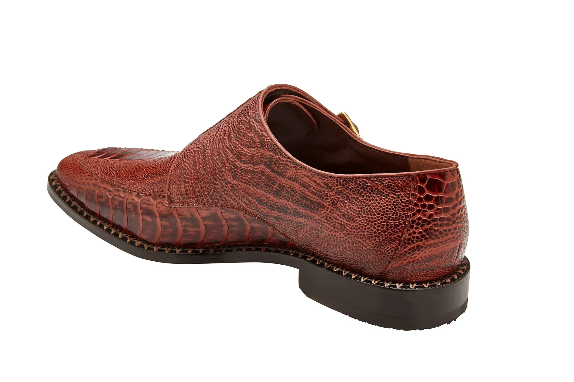 Belvedere - Valiente - Genuine Ostrich Double Monk Strap Dress Shoe - Ant. Rust - 02442 (IN STORE) Cold Safe Non Slip Wellness Seekers