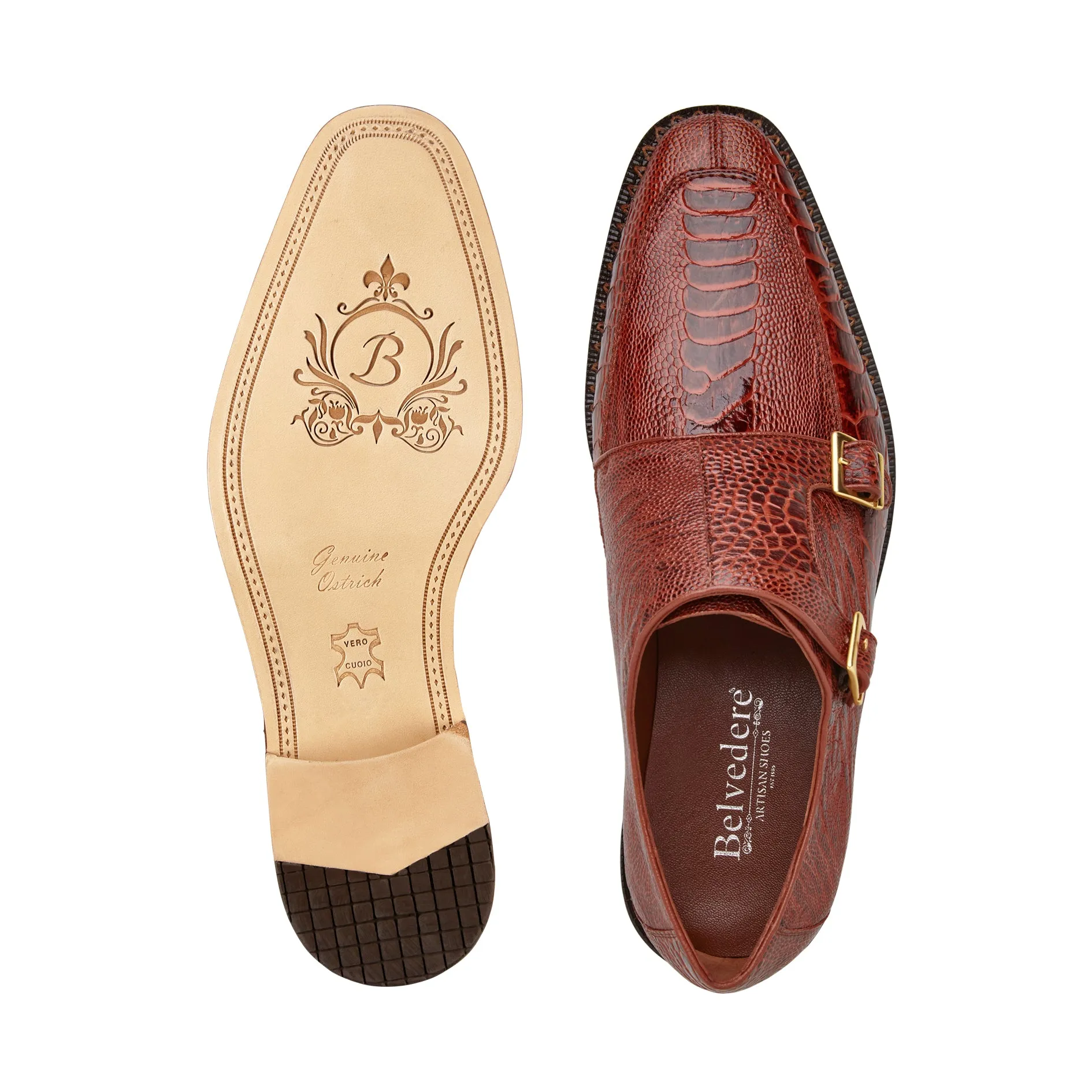 Rain Step Belvedere - Valiente - Genuine Ostrich Double Monk Strap Dress Shoe - Ant. Rust - 02442 (IN STORE)