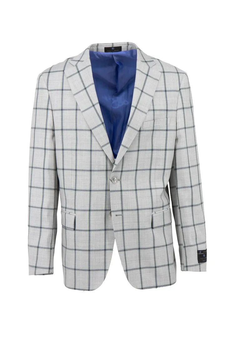 Easy Wear Weatherproof Construction Tiglio Luxe Light Grey with Navy and Green Windowpane Dolcetto Modern Fit, Pure Wool Jacket TL5574