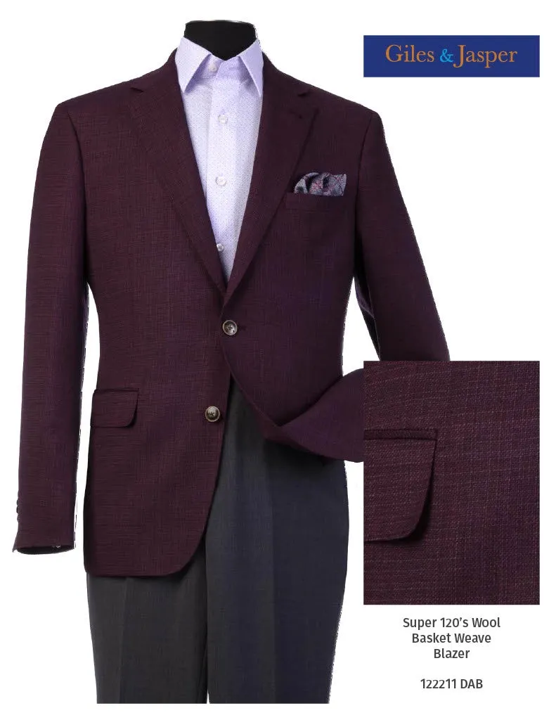 Neutral Street Style Giles & Jasper Super 120's Wool Basketweave Sportcoat in Burgandy