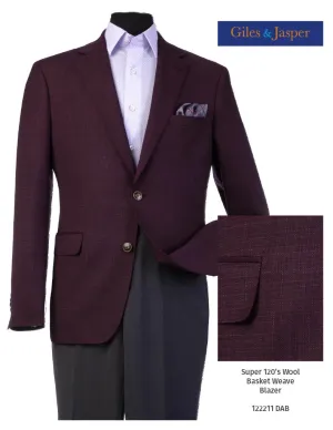 Neutral Street Style Giles & Jasper Super 120's Wool Basketweave Sportcoat in Burgandy
