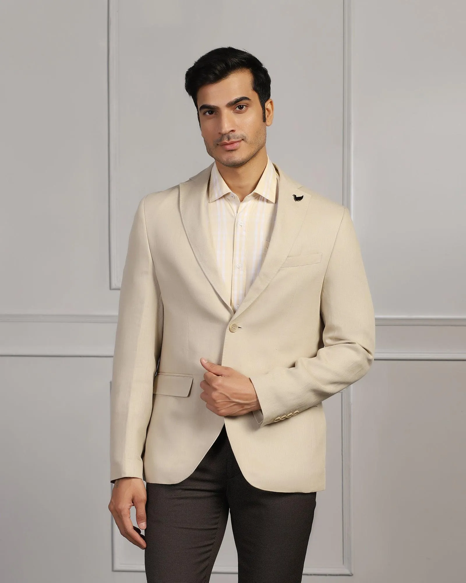 Subtle Fashion Fit Linen Formal Natural Solid Blazer - Jonah