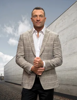 TROPEZ CAMEL PLAID TAILORED FIT BLAZER Abrasion Resistant Panels