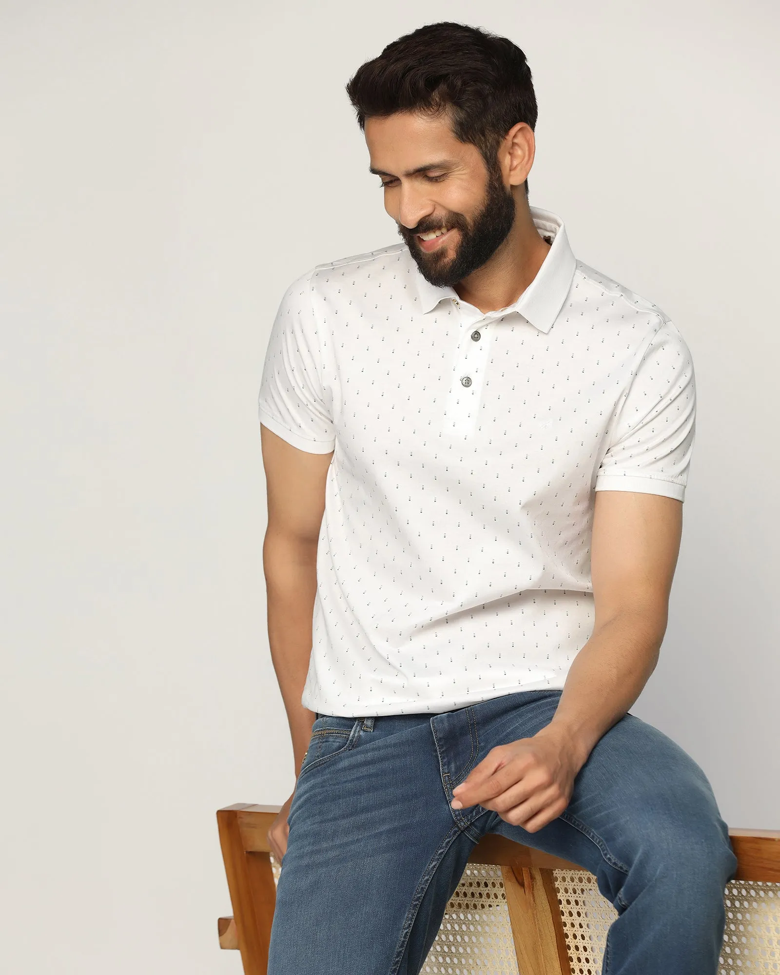 NonIron Finish Cool Design Polo White Printed T-Shirt - Hala