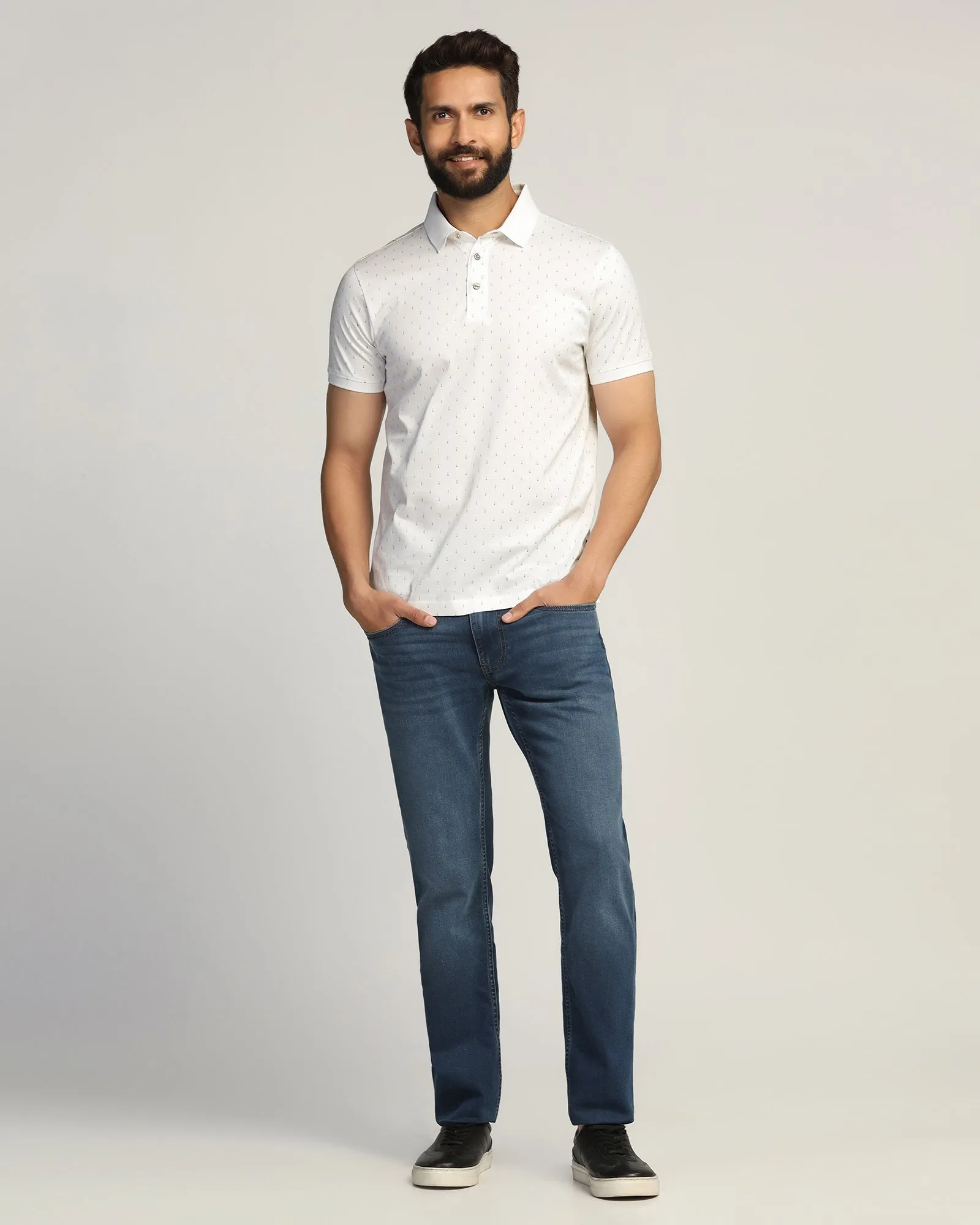 Sporty Fashion Premium Layering Polo White Printed T-Shirt - Hala